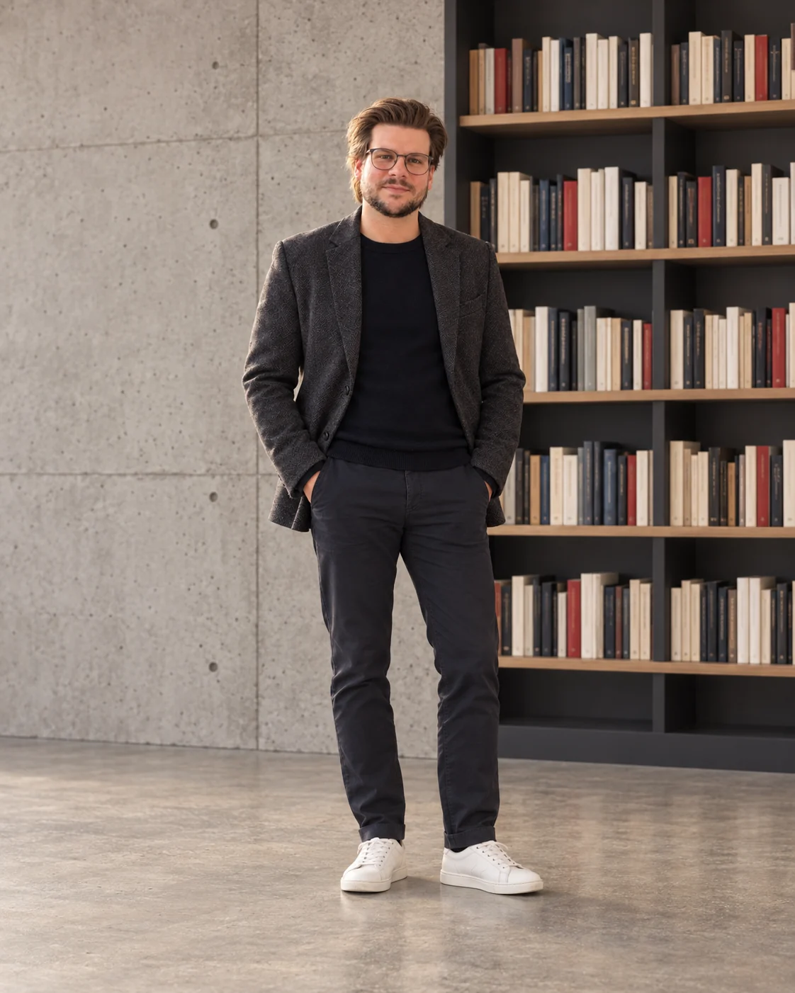 Patrick Haas vor einer Bücherwand